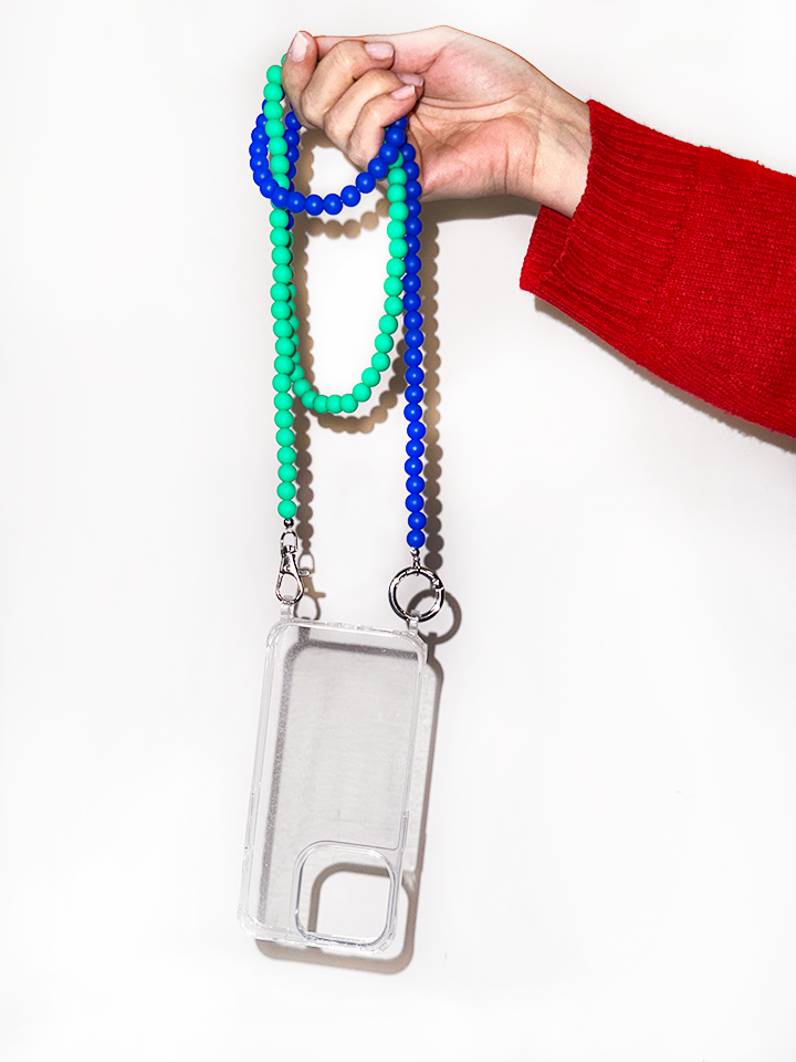 Catena per custodia con perline verde-blu