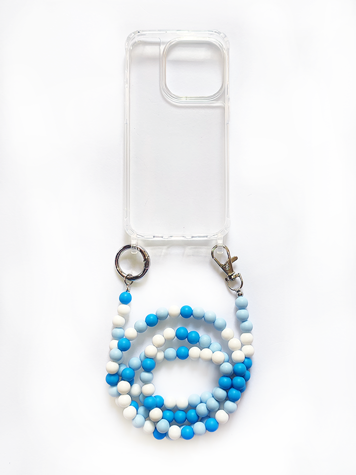 Catena per custodia con perline blu e bianche