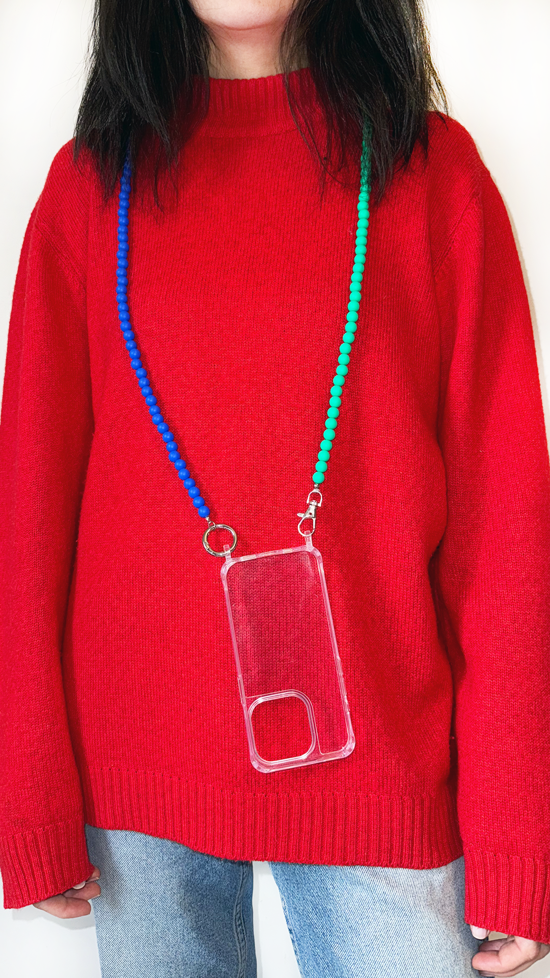Catena per custodia con perline verde-blu